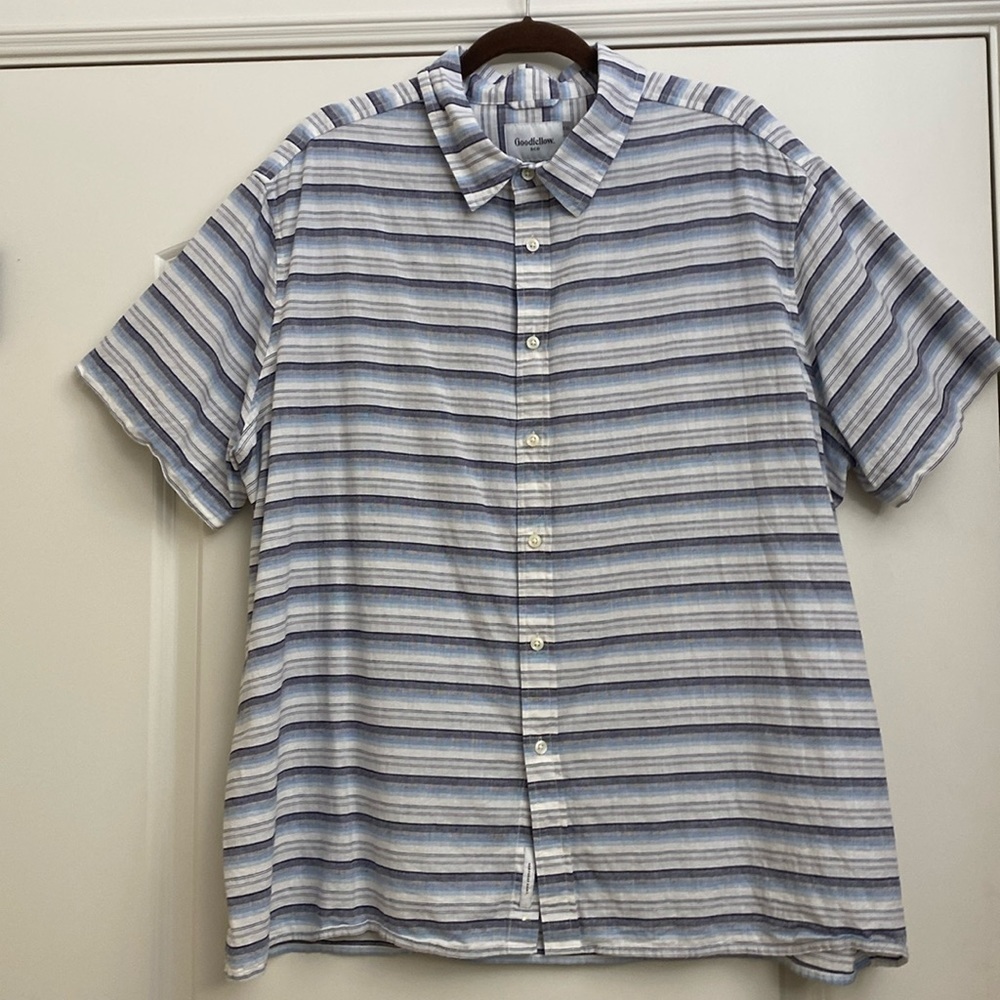 Goodfellow Linen Cotton Northrop shirt Men’s Button Down grey/Blue Beach XXL